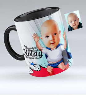 BK Gift Kişiye Özel Bebek Karikatürlü Siyah Kupa Bardak  2