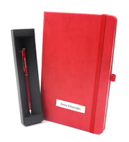 Kişiye Özel Kırmızı Defter & Gold Detaylı Tükenmez Kalem Hediye Seti (Kırmızı)