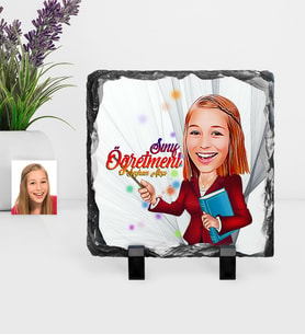 BK Gift Kişiye Özel Bayan Öğretmen Karikatürlü Dekoratif Doğal Taş  3