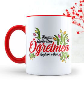 BK Gift Kişiye Özel Bugün Günlerden Öğretmen Kırmızı Kupa Bardak  1