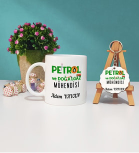 Petrol Ve Doğalgaz Mühendisi Kupa Bardak ve Ahşap Anahtarlık Seti