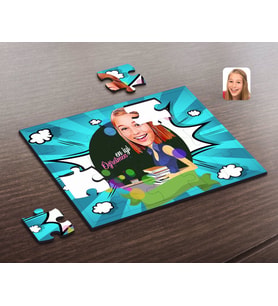BK Gift Kişiye Özel Kadın En İyi Öğretmen Karikatürlü Ahşap Puzzle-1