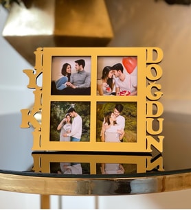 Kişiye Özel 4 Fotoğraflı İyiki Doğdun Mdf Çerçeve Gold