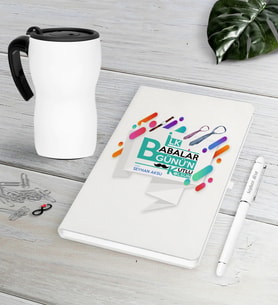 BK Gift Kişiye Özel İlk Babalar Günün Kutlu Olsun Beyaz Defter Kalem Termos Mug Seti-6 (Model 1)