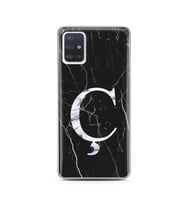 Samsung A51 Siyah Mermer Harf Tasarımlı Telefon Kılıfı Ç-Harfi 