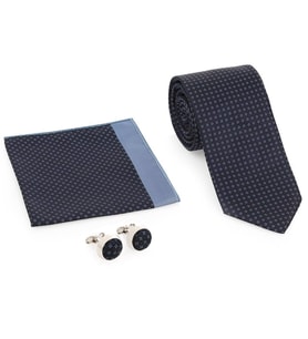 Lacivert Kravat Kol Düğmesi Hediyelik Set-Brianze KMK-16