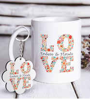 BK Gift Kişiye Özel Sevgililer Günü Beyaz Kupa ve Anahtarlık Hediye Seti-114 (Model 1)