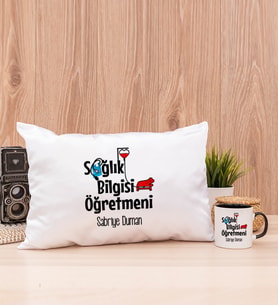 Sağlık Bilgisi Öğretmeni Dikdörtgen Yastık ve Siyah Kupa Bardak
