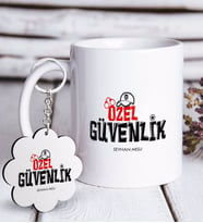 BK Gift Kişiye Özel Mesleki Özel Güvenlik Beyaz Kupa ve Anahtarlık Hediye Seti-1 (Model 1)