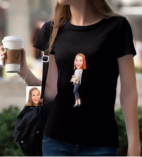 BK Gift Kişiye Özel Bayan Karikatürlü Siyah T-Shirt-11