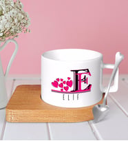 BK Gift Kişiye Özel Harfli Ahşap Altlıklı Seramik Fincan-2 (Beyaz)
