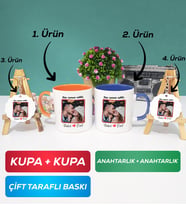 İkili Turuncu Lacivert Sevgiliye Sevgililer Günü Hediyesi 9 Kupa Bardak Anahtarlık