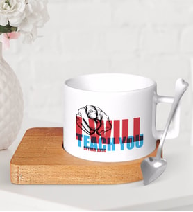 BK Gift Kişiye Özel İngilizce Öğretmeni Ahşap Altlıklı Seramik Fincan-11 (Beyaz)