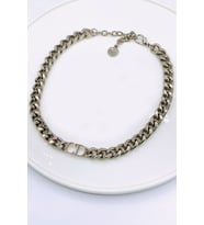 Kadın Gold Cd Harfli Christian Dior Model Kalın Zincir Kolye Gümüş Renk