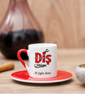 Diş Hekimi Tasarım Kırmızı Türk Kahvesi Fincanı
