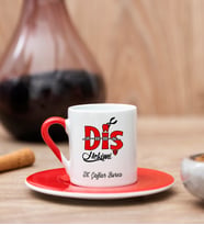 Diş Hekimi Tasarım Kırmızı Türk Kahvesi Fincanı