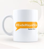 BK Gift Kişiye Özel EvdeHayatVar Hashtag Beyaz Kupa Bardak - 6
