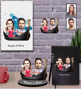 Kişiye Özel Sevgili Karikatürlü 5 li Hediye Seti  Model 18