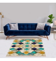 Geometrik Desenli Osmanlı Motif Dijital Baskı Yıkanabilir Kaymaz Taban Kilim Model Salon Halısı (Çok Renkli)
