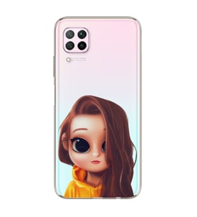 Kahve Saçlı Kız Tasarımlı Süper Şeffaf Silikon Telefon Kılıfı Huawei P40 Lite