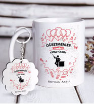 BK Gift Kişiye Özel Öğretmenler Günümüz Kutlu Olsun Beyaz Kupa ve Anahtarlık Hediye Seti-5 (Model 1)