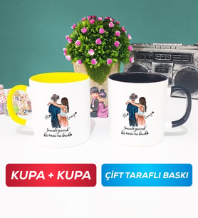 İkili Sevgiliye Hediye Bir Ömür Sevgililer Günü Hediyesi Kupa Bardak Sarı Siyah