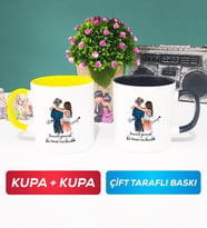 İkili Sevgiliye Hediye Bir Ömür Sevgililer Günü Hediyesi Kupa Bardak Sarı Siyah
