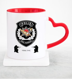BK Gift Kişiye Özel Mesleki Özel Harekat Kırmızı Kalpli Kupa Bardak