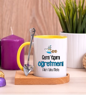 Gemi Yapımı Öğretmeni Ahşap Altlıklı Sarı Kupa Bardak