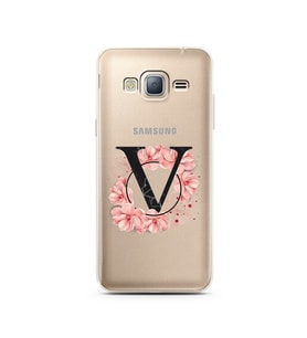Pembe Çiçekli Harf Tasarım Süper Şeffaf Silikon Telefon Kılıfı Samsung J3 (2016)