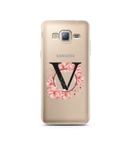 Pembe Çiçekli Harf Tasarım Süper Şeffaf Silikon Telefon Kılıfı Samsung J3 (2016)