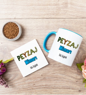 Peyzaj Mimarı Mavi Kupa Bardak Ve Bardak Altlığı Seti