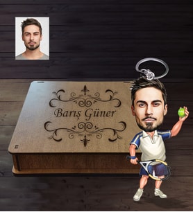 Kişiye Özel Sporcu Karikatürlü  Ahşap Anahtarlık Kutulu Bay-1
