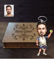Kişiye Özel Sporcu Karikatürlü  Ahşap Anahtarlık Kutulu Bay-1