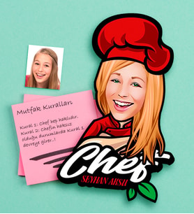 BK Gift Kişiye Özel Bayan Chef Karikatürlü Ahşap Magnet-10 (Çok Renkli)