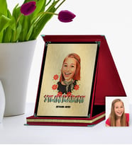 BK Gift Kişiye Özel Yılın Kadını Karikatür Kırmızı Plaket  6