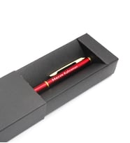Kişiye Özel Telefon Cepli Gri Defter & Gold Detaylı Tükenmez Kalem Hediye Seti (Kırmızı)