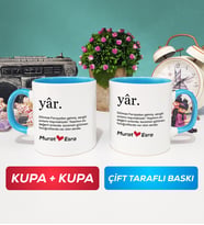 İkili Yâr Sevgililer Günü Hediyesi Kupa Bardak Mavi