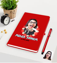 BK Gift Kişiye Özel Melek Annem Karikatürlü Kırmızı Defter Kalem Seti