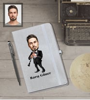 Kişiye Özel Klarnetçi Karikatürlü Gri Defter Kalem Hediye Seti  Bay-1