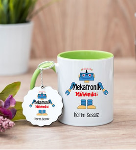 Mekatronik Mühendisi Yeşil Kupa Bardak Ve Anahtarlık Set
