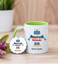 Mekatronik Mühendisi Yeşil Kupa Bardak Ve Anahtarlık Set