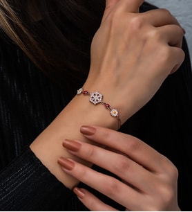 Papatya Silver Kartanesi Papatya Uğur Böceği Bileklik Renkli Mineli Rose Gold Kaplama Gümüş