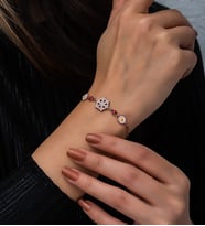 Papatya Silver Kartanesi Papatya Uğur Böceği Bileklik Renkli Mineli Rose Gold Kaplama Gümüş