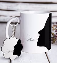 BK Gift Kişiye Özel Yüz Siluet Beyaz Kupa ve Anahtarlık Hediye Seti-1 (Model 1)