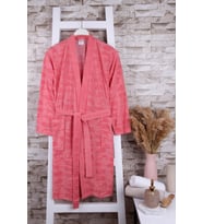 Kadın Desenli Somon Renk Kimono Sabahlık