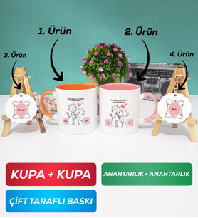 İkili Turuncu Pembe Sen Başıma Gelen En Güzel Şeysin Sevgililer Günü Hediyesi Kupa Bardak Anahtarlık Hediye Seti