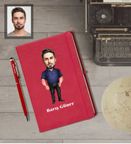 Kişiye Özel Erkek Karikatürlü  Kırmızı Defter Kalem Hediye Seti Model-7