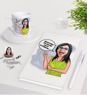 BK Gift Kişiye Özel Bayan Kolay Yetişmiyor Karikatürlü Beyaz Defter Kalem Türk Kahvesi Fincanı Seti-5 (Model 1)