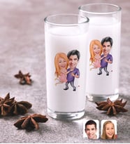 BK Gift Kişiye Özel Renkli Baskılı Sevgililer Karikatürlü İkili Rakı Bardağı Seti-3 (Beyaz)
